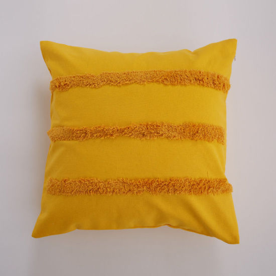 Picture of Blend Fabric Pillow Cases Orange Square Stripe Pattern 45cm x 45cm, 1 Piece