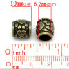Picture of Zinc metal alloy Spacer Beads Cylinder Antique Bronze Antique Bronze Bear paw print Carved Color Plated About 10mm x 10mm, Hole:Approx 6.3mm, 6 PCs