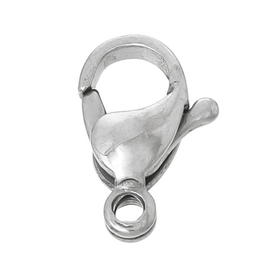 Picture of 304 Stainless Steel Lobster Clasps Silver Tone 11mm( 3/8") x 7mm( 2/8"), 2 PCs