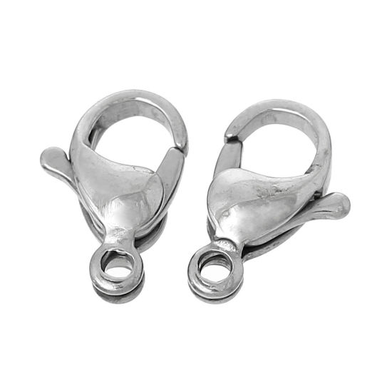 Picture of 304 Stainless Steel Lobster Clasps Silver Tone 11mm( 3/8") x 7mm( 2/8"), 2 PCs