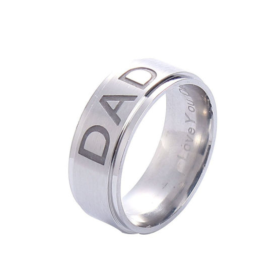 Bild von Edelstahl Uneinstellbar Ring Silberfarbe Rund " Dad " 17.5mm（US Größe:7.25), 1 Stück