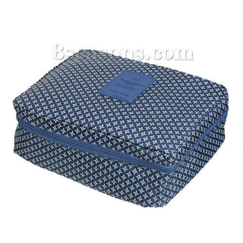 Picture of Oxford Fabric Makeup Wash Bag Rectangle Deep Blue Star 21cm(8 2/8") x 16cm(6 2/8"), 1 Piece
