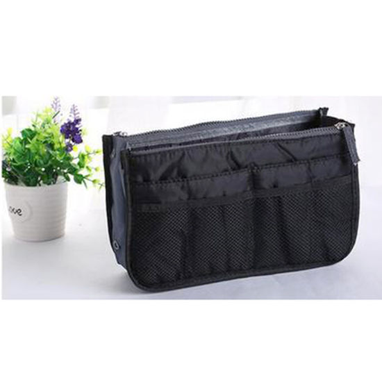 Picture of Polyester Makeup Wash Bag Rectangle Black 29.5cm(11 5/8") x 17.5cm(6 7/8"), 1 Piece