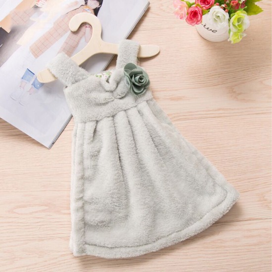Picture of Coral Fleece Velvet Hanging Towel Cleaning Cloth Green Dress 37cm x 28cm, 1 Piece