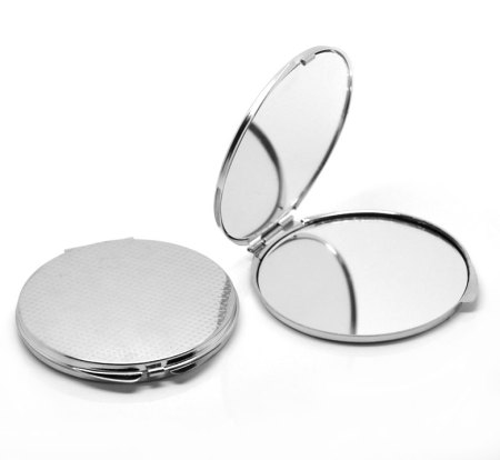 Picture of Make Up Pocket Mirror Cosmetic Round Foldable Silver Tone
