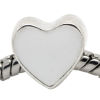 Picture of Zinc Metal Alloy European Style Large Hole Charm Beads Heart Silver Plated White Enamel 10x10mm, Hole: Approx: 4.5mm, 20 PCs