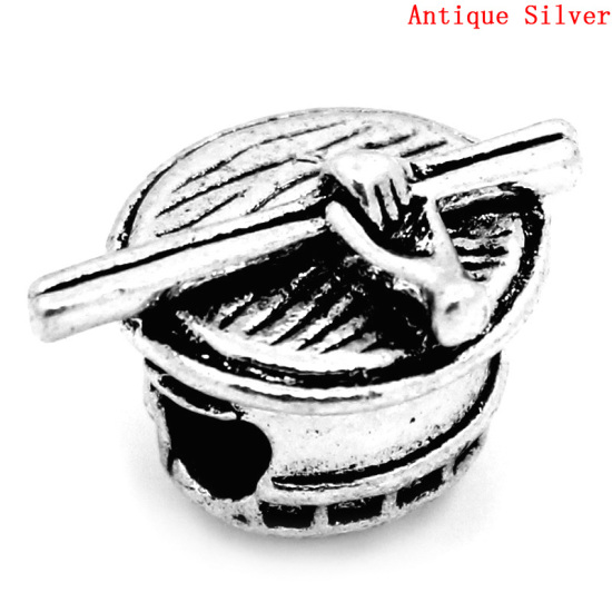 Immagine di Lega di Zinco Stile Europeo Perline Tamburo Argento Antico Circa 19.0mm x 14.0mm, Foro: Circa 5.0mm, 10 Pz