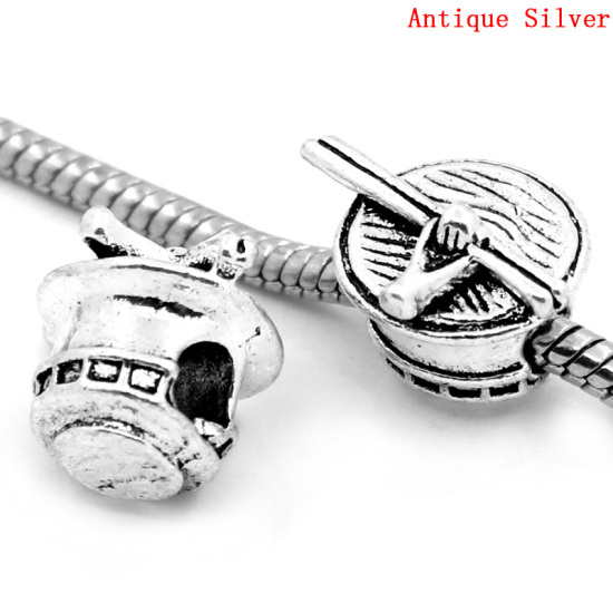 Immagine di Lega di Zinco Stile Europeo Perline Tamburo Argento Antico Circa 19.0mm x 14.0mm, Foro: Circa 5.0mm, 10 Pz