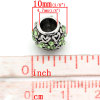 Picture of Zinc Metal Alloy European Style Large Hole Charm Beads Lantern Antique Silver Heart Carved Light Green Rhinestone 10x9mm, Hole: Approx: 4.7mm, 5 PCs