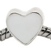 Picture of Zinc Metal Alloy European Style Large Hole Charm Beads Heart Silver Plated White Enamel 10x10mm, Hole: Approx: 4.5mm, 20 PCs
