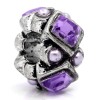 Picture of Zinc Metal Alloy European Style Large Hole Charm Beads Antique Silver Rhombus Carved Purple Rhinestone 12x12mm, Hole: Approx:4.6mm, 10 PCs