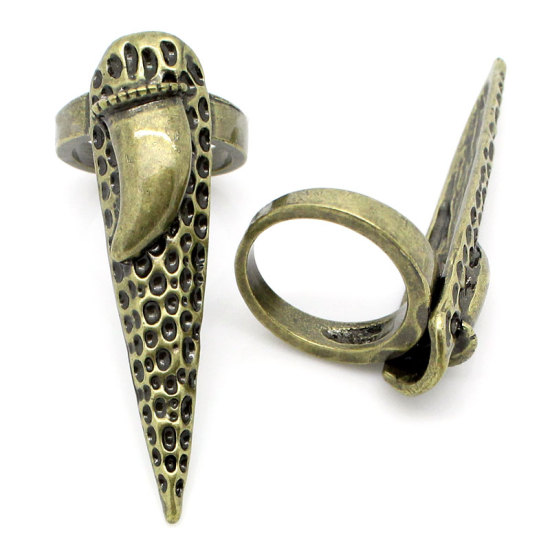 Picture of Finger Nail Rings Findings Pattern Carved Antique Bronze 14.7mm(US 3.75), 5PCs(Finger Nail:4.3x1.1cm) 