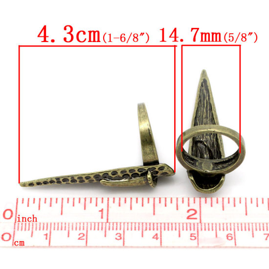 Picture of Finger Nail Rings Findings Pattern Carved Antique Bronze 14.7mm(US 3.75), 5PCs(Finger Nail:4.3x1.1cm) 