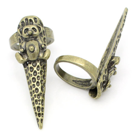 New Fashion Fingertip Knuckle Nail Rings Antique Bronze Bear Carved 14.7mm( 5/8")(US 3.75), 5 PCs
