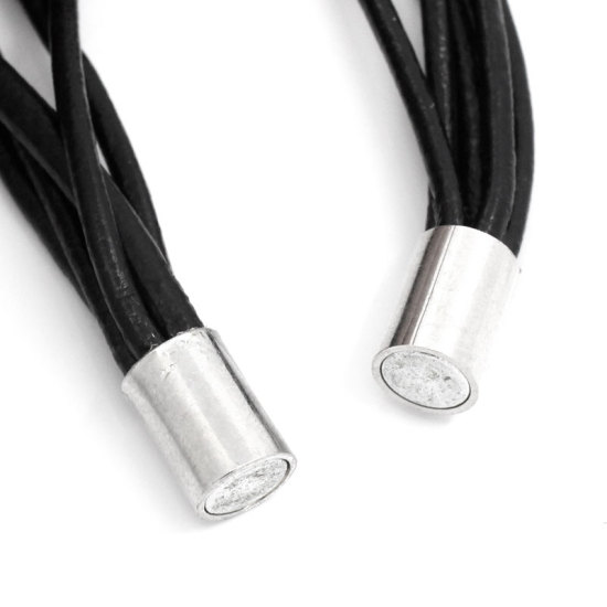 Image de Bracelets en Cordon en cuir+Cuivre+Alliage de Fer Noir Argent mat, 18.0cm, 2 Pièces 