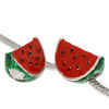 Picture of Zinc Metal Alloy European Style Large Hole Charm Beads Watermelon Silver Plated Green & Red Enamel 20mm x 13mm, Hole: Approx: 6mm x 5mm, 10 PCs
