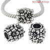 Picture of 2 PCs Zinc Based Alloy European Style Large Hole Charm Beads Antique Silver Color Barrel Flower 11mm x 11mm, Hole: Approx 4.9mm