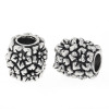 Picture of 2 PCs Zinc Based Alloy European Style Large Hole Charm Beads Antique Silver Color Barrel Flower 11mm x 11mm, Hole: Approx 4.9mm
