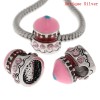 Picture of Zinc Metal Alloy European Style Large Hole Charm Beads Cake Antique Silver Pink Enamel Light Pink Rhinestone About 14mm( 4/8") x 12mm( 4/8"), Hole: Approx 4.7mm, 1 PCs