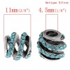 Picture of Zinc Metal Alloy European Style Large Hole Charm Beads Barrel Antique Silver Spiral Pattern Hollow Lake Blue Rhinestone About 11mm x 11mm, Hole: Approx 4.5mm, 1 PCs