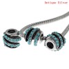 Image de Perles à Gros Trou au Style Européen en Alliage de Zinc Tonneau Argent Antique Spiral à Strass Lac Bleu 11mm x 11mm, Tailles de Trous: 4.5mm, 1 Pièce