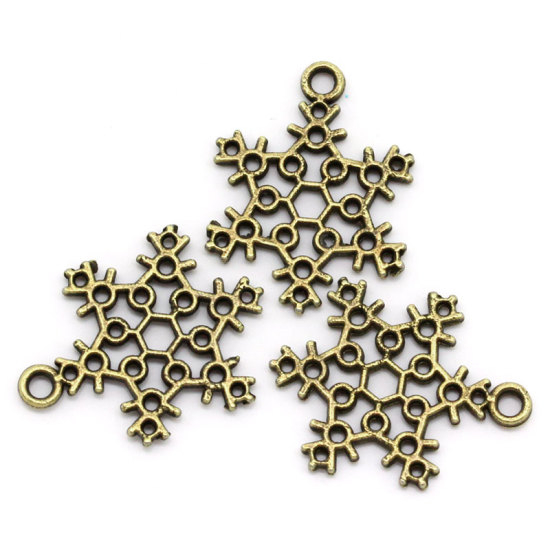 Image de Pendentifs en Alliage de Zinc Forme Flocon de Neige Noël Fleurs Creuses Bronze Antique, 22.5mm x 17.0mm, 50 Pcs