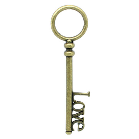 Imagen de Colgantes Aleación del Metal Del Zinc de Llave,Mensaje Tono Bronce Rhinestone Amor Carved 8.3cm x 24.0mm, 5 Unidades 