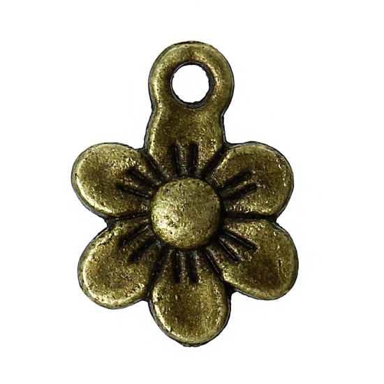 Picture of Charm Pendants Flower Antique Bronze 13x10mm,100PCs