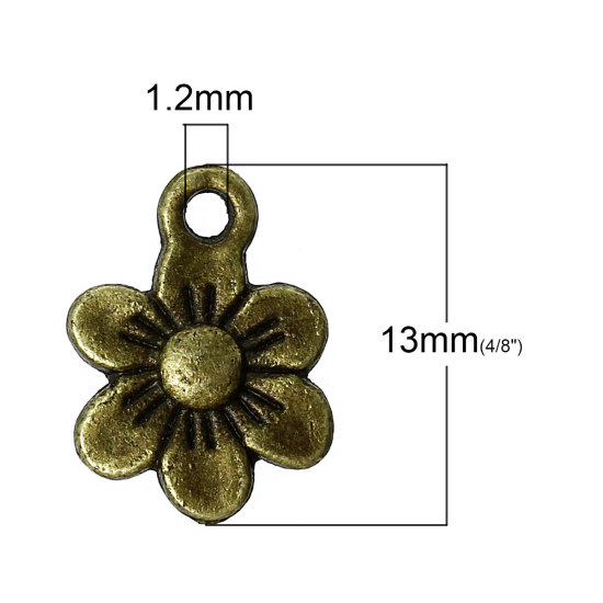 Picture of Charm Pendants Flower Antique Bronze 13x10mm,100PCs