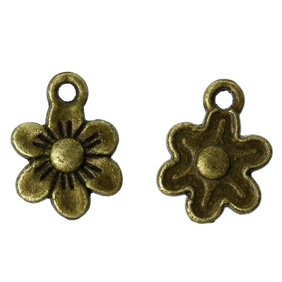 Picture of Charm Pendants Flower Antique Bronze 13x10mm,100PCs