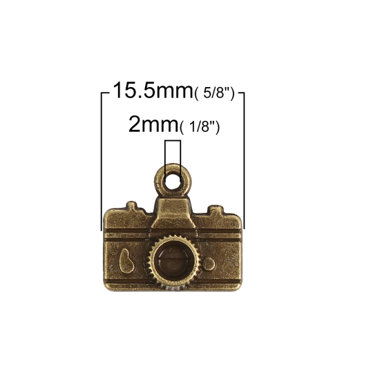 Immagine di Lega di Zinco Charm Ciondoli Viaggi  Camera Tono del Bronzo ss16 Strass Crepa Disegno 15.5mm x 14.0mm, 50 Pz