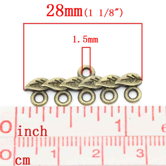 Bild von Zinklegierung Verbinder Blätter Bronzefarbe, mit Blätter Muster, Farbe Plattiert, 28mm x 10mm, 50 Stück