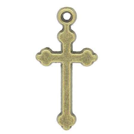 Imagen de Colgantes Aleación del Metal Del Zinc de Cruz Tono Bronce Rhinestone 29mm x 14mm, 50 Unidades