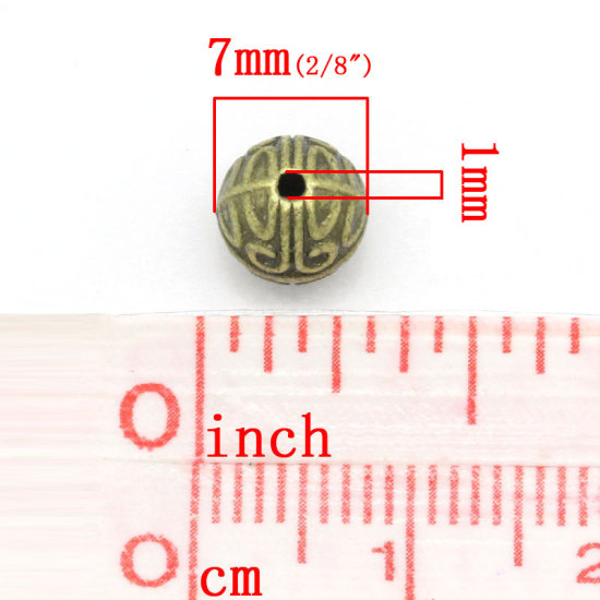 Immagine di Lega di Zinco Separatori Perline Palla Bronzo Antico Placcato Modello Disegno Circa 7mm Dia, Foro:Circa 1.0mm, 50 Pz