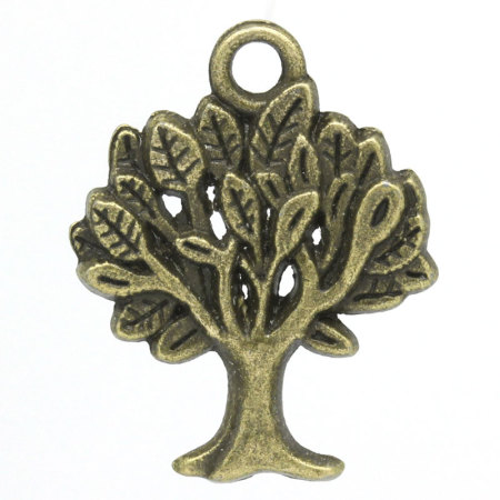 Imagen de Colgantes Aleación del Metal Del Zinc de Árbol,Hoja Tono Bronce Rhinestone 21.0mm x 17.0mm, 50 Unidades 
