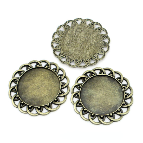 Picture of Zinc Based Alloy Embellishments Findings Round Antique Bronze Cabochon Setting (Fits 3cm Dia) 4.3cm Dia.(1 6/8"), 10 PCs