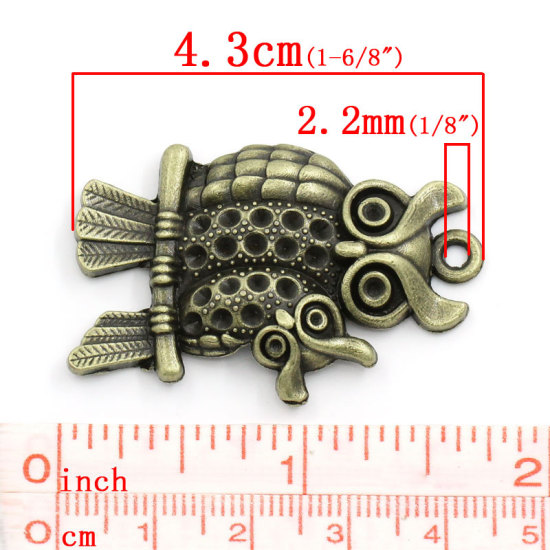 Immagine di Halloween Lega di Zinco Charm Ciondoli Gufo Tono del Bronzo ss7 Strass Gufo Disegno 4.3cm x 28.0mm, 10 Pz