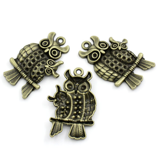 Immagine di Halloween Lega di Zinco Charm Ciondoli Gufo Tono del Bronzo ss7 Strass Gufo Disegno 4.3cm x 28.0mm, 10 Pz