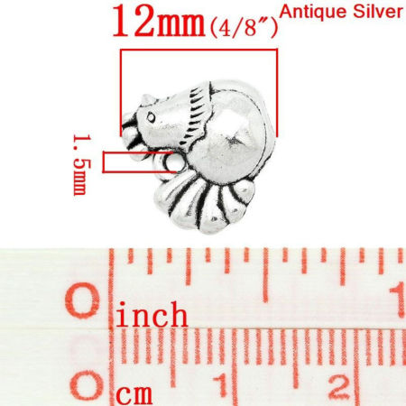 Picture of Zinc Based Alloy Easter Charms Chicken/ Rooster Animal Antique Silver Stripe Carved 13mm(4/8") x 12mm(4/8"), 50 PCs