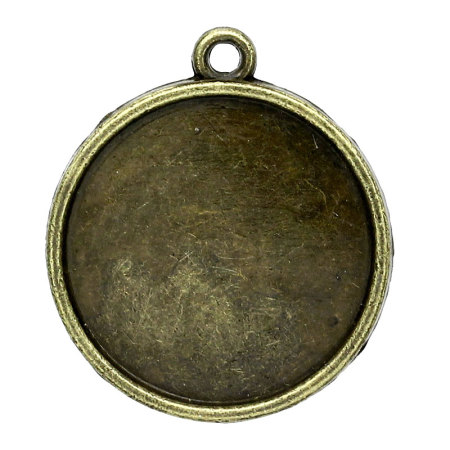 Zinc Based Alloy Cabochon Setting Pendants Round Disc Antique Bronze (Fits 20mm Dia.) 26mm x 23mm, 30 PCs