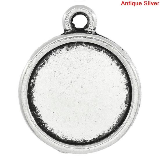 Picture of Zinc Based Alloy Cabochon Setting Pendants Round Antique Silver (Fits 12mm Dia. Double Sided) 18mm x 15mm, 50 PCs