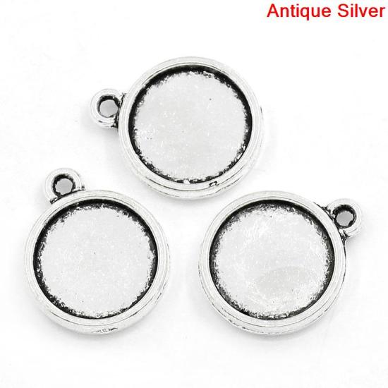 Picture of Zinc Based Alloy Cabochon Setting Pendants Round Antique Silver (Fits 12mm Dia. Double Sided) 18mm x 15mm, 50 PCs