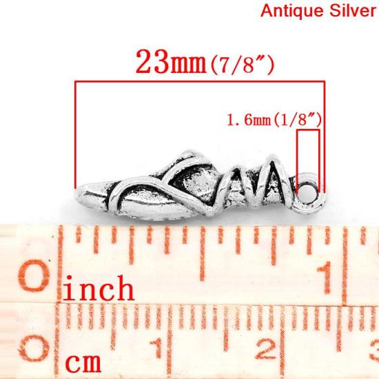 Immagine di Lega di Zinco Charm Ciondoli Scarpe di Balletto Argento Antico Striscia Disegno 23.0mm x 7.0mm, 50 Pz