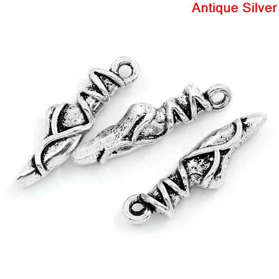 Immagine di Lega di Zinco Charm Ciondoli Scarpe di Balletto Argento Antico Striscia Disegno 23.0mm x 7.0mm, 50 Pz
