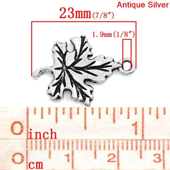 Immagine di Lega di Zinco Charm Ciondoli Foglia Argento Antico Striscia Disegno 23.0mm x 16.5mm, 50 Pz