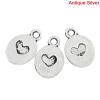 Picture of Charm Pendants Oval Antique Silver Heart Carved 13x9mm,100PCs