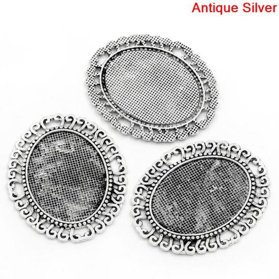 Picture of Zinc Based Alloy Cabochon Settings Connectors Oval Antique Silver (Fits 4cm x 3cm) 5.7cm(2 2/8") x 4.8cm(1 7/8"), 5 PCs