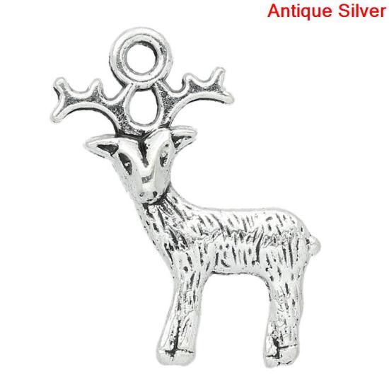 Immagine di Lega di Zinco Charm Ciondoli Cervo Argento Antico Nulla Disegno 24.0mm x 19.0mm, 50 Pz