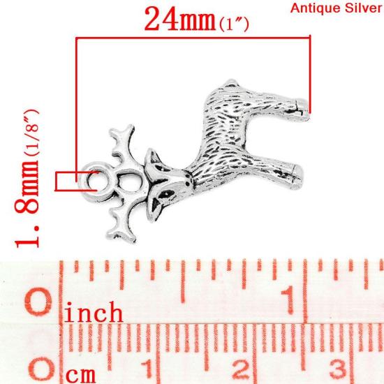 Immagine di Lega di Zinco Charm Ciondoli Cervo Argento Antico Nulla Disegno 24.0mm x 19.0mm, 50 Pz
