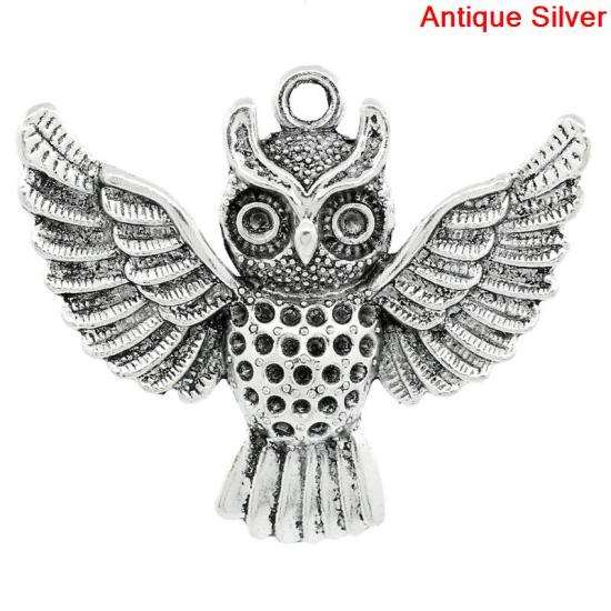 Immagine di Halloween Lega di Zinco Charm Ciondoli Gufo Argento Antico ss6 ss12 Strass Nulla Disegno 5.1cm x 4.4cm, 10 Pz